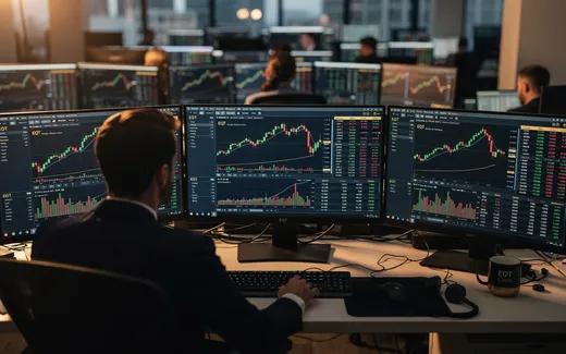 Finansiella skärmar visar EQT-aktiens kursutveckling och handelsdata